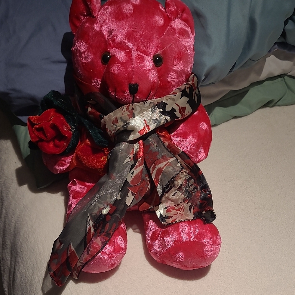 Pink Plush Teddy Bear with Scarf and Rose - Kids Toys Dolls & Accessories